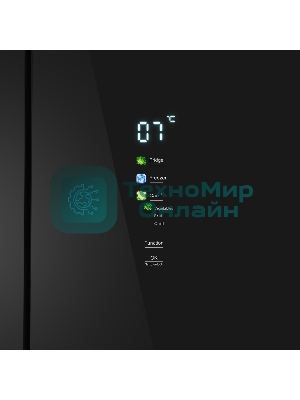 Холодильник Maunfeld MFF192NFB01 Inverter черный стекло трехкамерный 334/184л морозилка снизу, No Frost, Side by Side