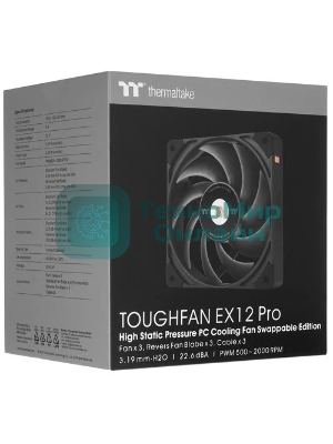 Комплект вентиляторов для корпуса Thermaltake TOUGHFAN EX12 Pro (3 шт.) черный, 120 мм, 2000 об/мин, 29.8 дБ, 4 pin