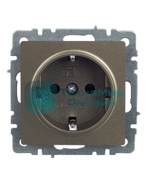 Розетка 1-местная IEK BRITE РС14-1-0-БрШ с заземлением, с защитными шторками, 16А, шампань