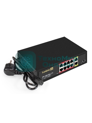 Коммутатор неуправляемый ExeGate EDGS-1082D.8PoE-120W (10-портовый: 8 портов UTP 10/100 Base-Tx с поддержкой IEEE 802.3af (PoE), мощность PoE: 15,4W, суммарно 120W, 2 порта RJ45 10/100/1000 Мбит/с (uplink), настенный/настольный, металлический корпус)