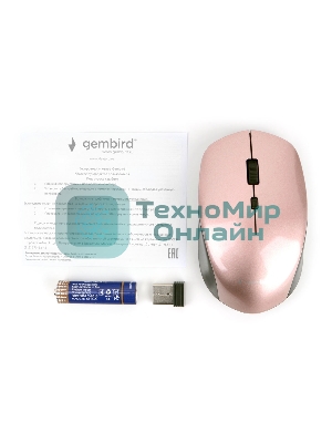 Мышь беспроводная Gembird MUSW-250-3 розовый, 1600 dpi, радиоканал, USB, кнопки - 4