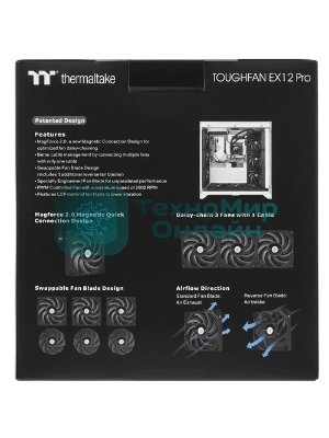 Комплект вентиляторов для корпуса Thermaltake TOUGHFAN EX12 Pro (3 шт.) черный, 120 мм, 2000 об/мин, 29.8 дБ, 4 pin