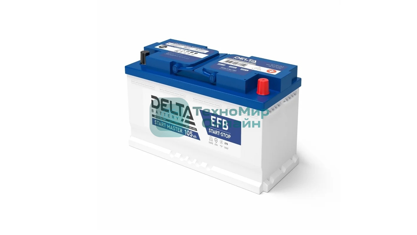 Аккумулятор Delta START MASTER EFB 12105 105Ah 12В, пусковой ток 950, ДхШхВ: 393x175x190мм, L6, Полярность: Обратная