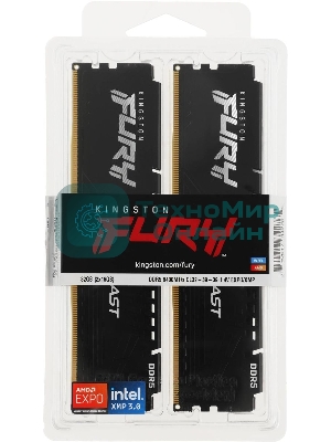 Оперативная память Kingston Fury Beast, DDR5, 32Gb (2x16Gb), 6400MHz, CL32, DIMM, с радиатором, черный