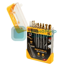 Набор сверл по металлу Denzel 1-10 мм, HSS-Tin, Golden Tip, 10 шт