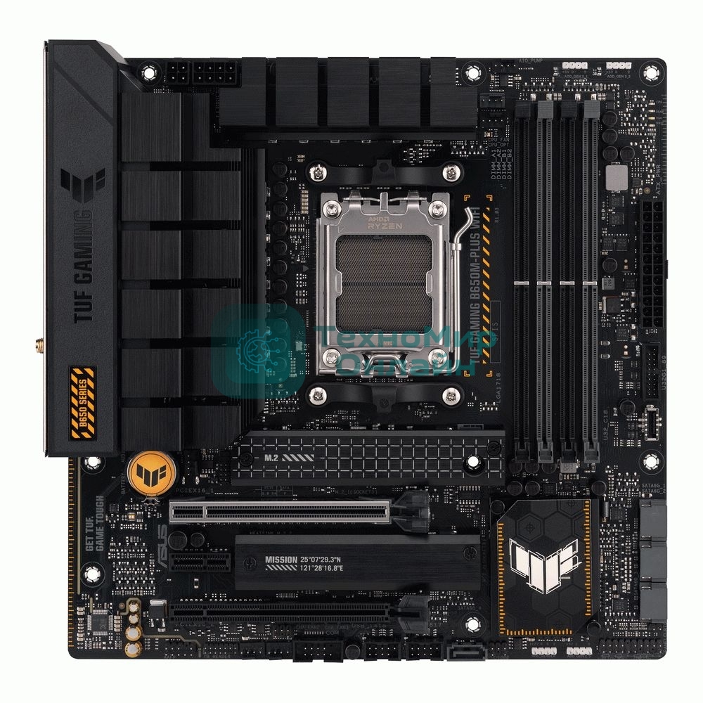 Материнская плата ASUS TUF GAMING B650M-PLUS WIFI, AM5, AMD B650, 4xDDR5, 4xSATA, 2xM.2, 1xPCIe 4.0 x16, 1xPCIe 4.0 x4, 1xDP, 1xHDMI, 1x 2.5Gb LAN, 4xUSB-A 3.2 Gen 2, 1xUSB-A 3.2 Gen 1, 1xUSB-C 3.2 Gen 2x2, 5x3.5 мм, 7.1, mATX