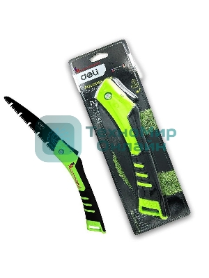 Садовая пила складная Deli DL6006 180мм, сталь 65MN, шаг зубьев 7 TPI, обрезиненая ручка, шлифовка зубов с 3-х сторон, двухрядное распределение кромок