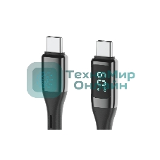 Кабель OLMIO GEEK, Type-C - Type-C, 60W, 1.2м, тканевая оплетка, LCD, черный