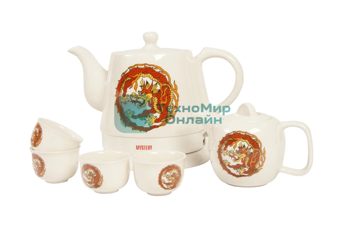Набор чайный Mystery MEK-1624 1.2л, белый, 1500 Вт, (корпус: керамика)