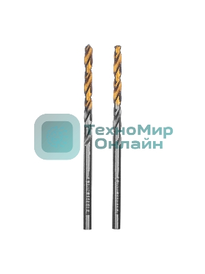 Сверло спиральное по металлу Denzel 3 x 60 мм, Р6М5, Golden Tip, 2 шт.
