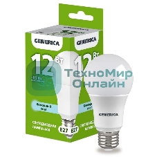 Лампа светодиодная GENERICA LL-A60-12-230-65-E27-G A60 12Вт грушевидная 6500К E27 230В