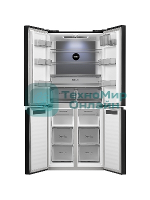 Холодильник Maunfeld MFF192NFB01 Inverter черный стекло трехкамерный 334/184л морозилка снизу, No Frost, Side by Side