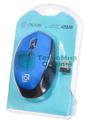 Мышь беспроводная Oklick 488MW синий/черный, 1600 dpi, радиоканал, USB, кнопки - 4