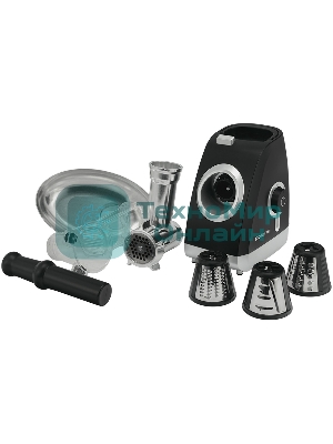 Мясорубка электрическая Polaris PMG 2027L черный, 2000 Вт, 2.0 кг/мин, реверс, защита от перегрузки, металлический лоток, насадки - 5