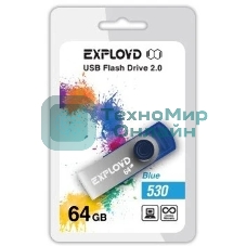 Флешка USB Exployd 530 Blue (EX064Gb530-Bl), 64Gb, USB 2.0, R/W 20/10, синий