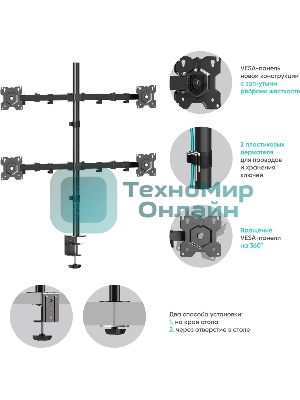 Кронштейн ONKRON D421E для четырех мониторов 13