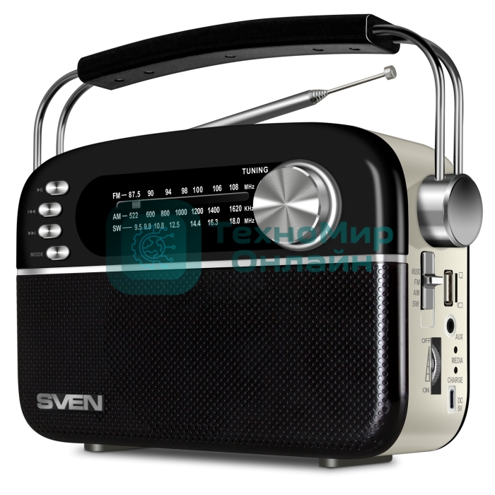 Радиоприемник белый SVEN SRP-505 (4 Вт, FM/AM/SW, USB, SD/microSD, Bluetooth, 1200 мАч)