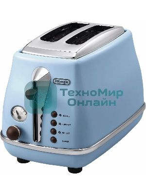 Тостер DeLonghi CTOV 2103.AZ, 900 Вт, на 2 тоста, разморозка, обжаривание, решетка для подогрева, поддон, голубой