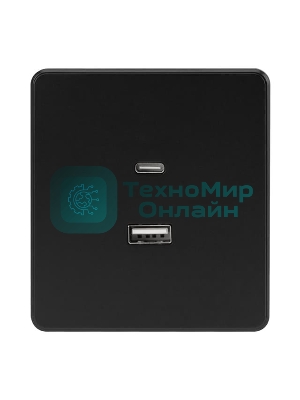 Розетка Kranz ROUND USB-A+Type-C 3А с функцией быстрой зарядки оникс