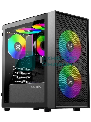 Компьютерный корпус XASTRA A305M 3ARGb Black mATX/Mesh/tempered glass/2x140мм + 1x120мм ARGb PWM fans/Door/ A305M-2FC14A-1FC12A-D