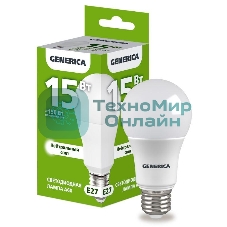 Лампа светодиодная GENERICA LL-A60-15-230-40-E27-G A60 15Вт грушевидная 4000К E27 230В