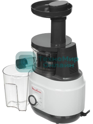 Соковыжималка Moulinex ZU150110 белый/черный, шнековая вертикальная, 150 Вт, 800 мл, электронное, реверс