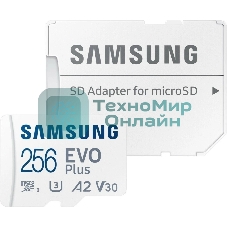 Флеш карта microSDXC 256Gb Samsung EVO Plus Class 10, A2, V30, UHS-I (U3), W 90 МБ/с, R 160 МБ/с, MB-MC256SA/KR адаптер на SD