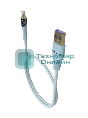 Дата-кабель Maxvi MC-31L USB-Lightning 2.4А, прозрачный корпус, LED подсветка, 1.2м, sky blue