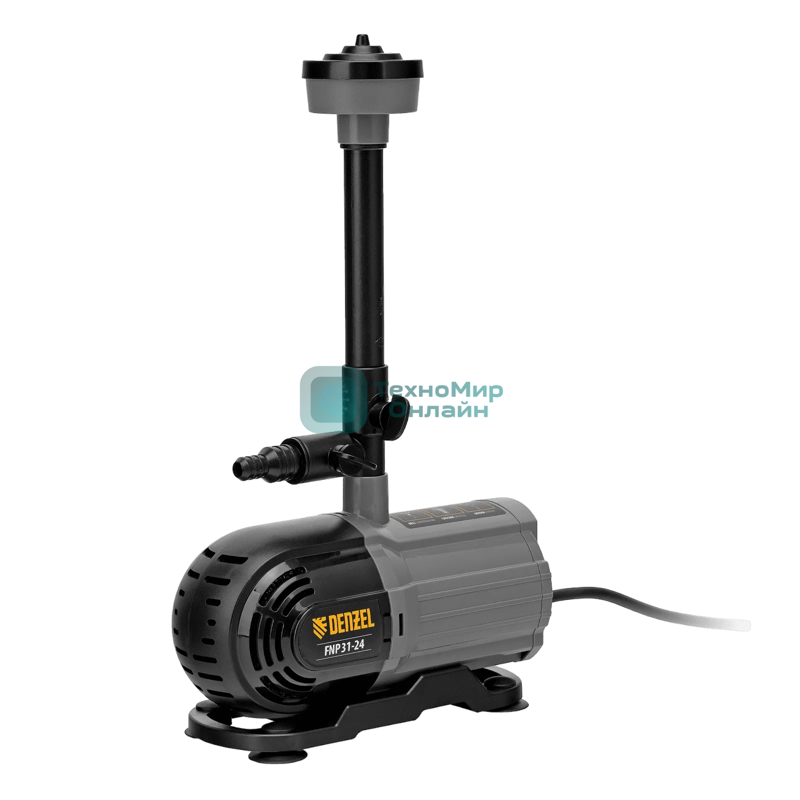 Насос фонтанный Denzel FNP31-24 31 Вт, подъем 2,4 м, 1500 л/ч, колокольчик/2 каскада/гейзер