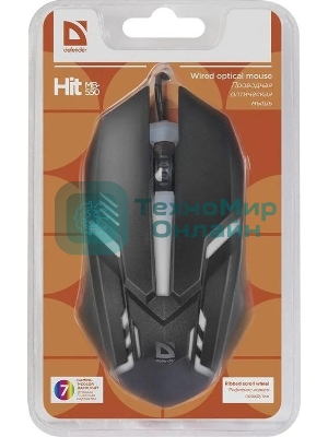 Мышь проводная Defender Hit MB-550 черный, 1600 dpi, USB, кнопки - 4