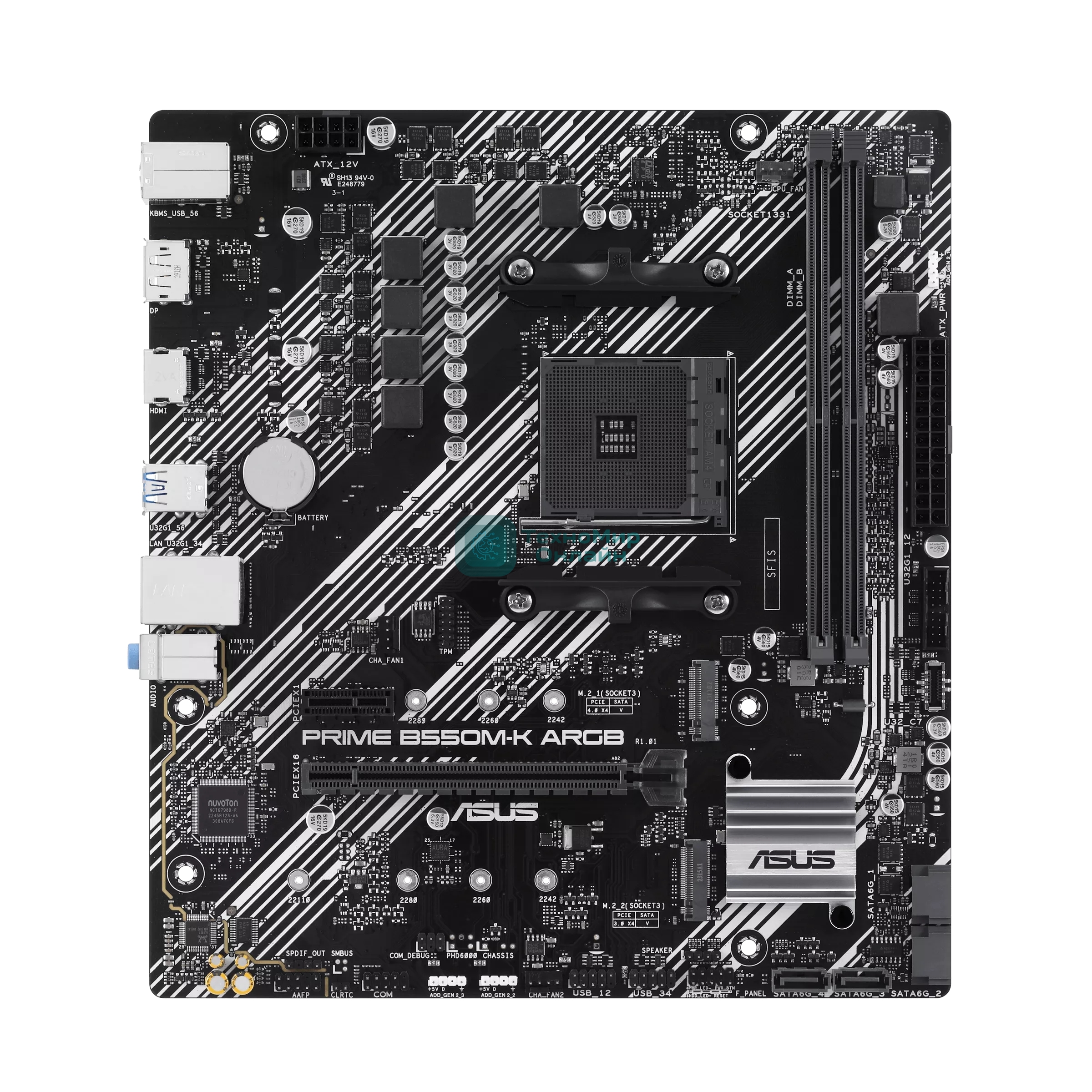 Материнская плата ASUS PRIME B550M-K ARGB, Socket AM4, AMD B550, 2xDDR4, 4xSATA, 2xM.2, 1xPCI-E 4.0 x16, 1xPCI-E x1, 1xHDMI, 1xDP, 1x 1Gb LAN, 4xUSB-A 3.2 Gen 1, 2xUSB-A 2.0, 3x3.5 мм, 7.1, Micro-ATX