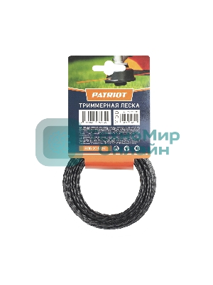 Леска PATRIOT D 2,0 мм L 12 м (скрученный квадрат, черный) 200-12-5, картонный подвес