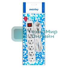 Удлинитель Smartbuy, 6 гнезд 7 м, 16А/3,5 кВт с выкл. и заземлением ПВС 3х1,0 (SBE-16-6-07-ZS)