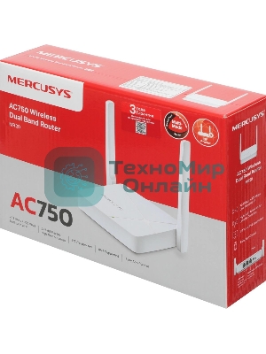 Роутер Mercusys MR20 AC750 Dual-Band Wi-Fi RouterSPEED: 300 Mbps at 2.4 GHz + 433 Mbps at 5 GHzSPEC: 2× Fixed External Antennas, 2× 10/100 Mbps LAN Ports, 1× 10/100 Mbps WAN PortFEATURE: Router/Access Point Mode Mode, WPS/Reset Button, IPTV, IPv6, Parental Controls