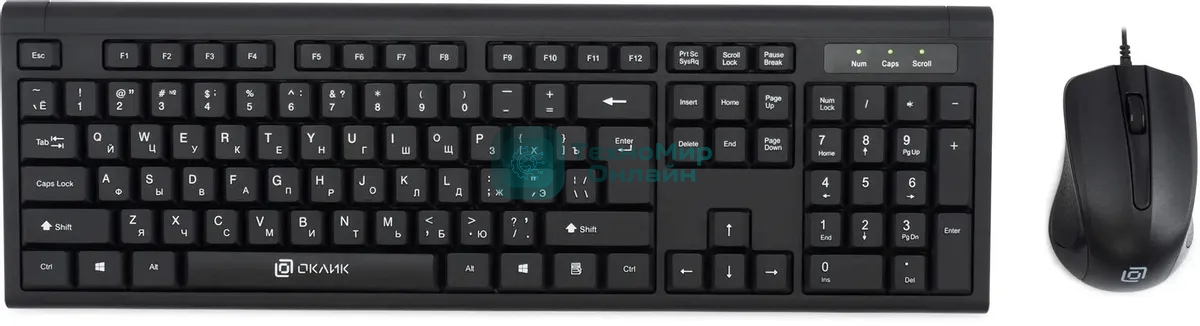 Комплект клавиатура+мышь Oklick 600M проводной, USB, 1200 DPI, чёрный
