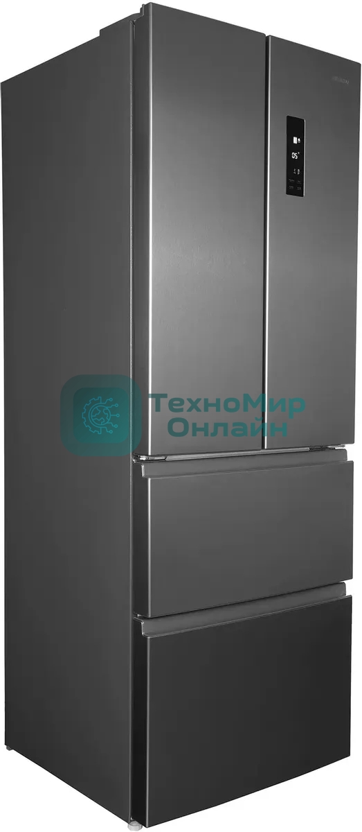 Холодильник Hyundai CM40043F нержавеющая сталь трехкамерный 224/113 л морозилка снизу, No Frost, Side by Side