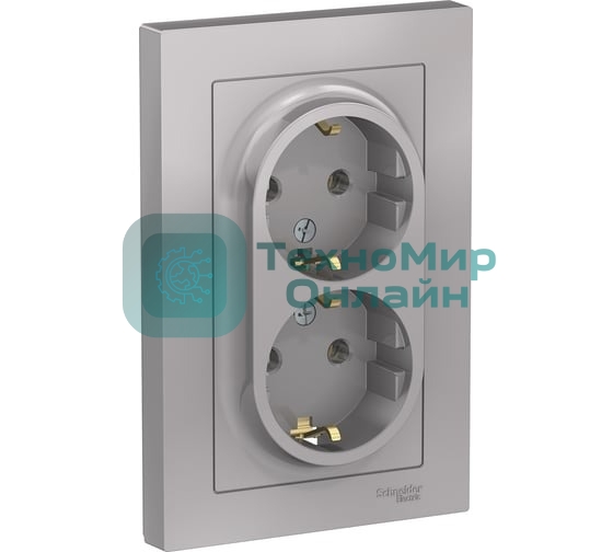 Розетка 2-м AtlasDesign с заземл. 16А в сборе алюм. SchE ATN000324