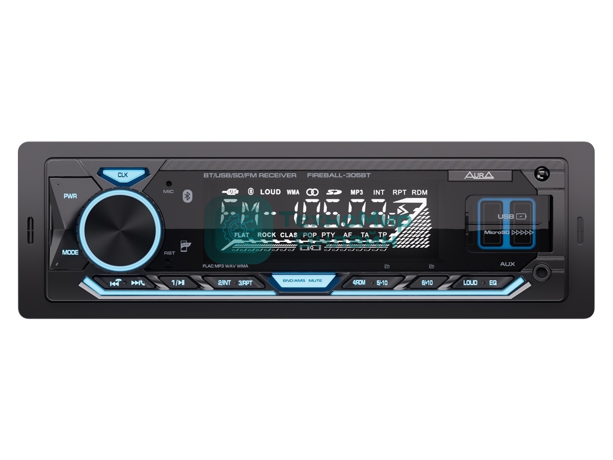 Автомагнитола AURA FIREBALL-305BT, 1 DIN, Bluetooth, USB Type-A, AUX