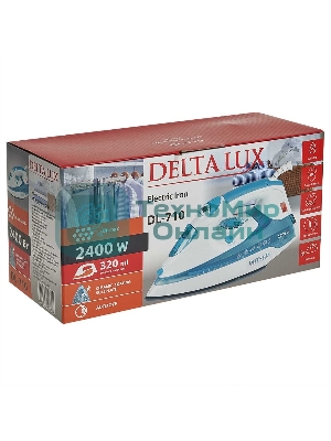 Утюг Delta LUX DL-710 белый с серо-голубым, 2400 Вт, 25 г/мин, 130 г/мин, 320 мл