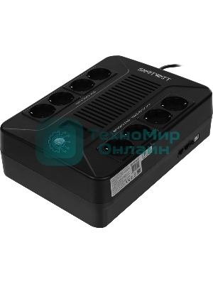Источник бесперебойного питания SMARTWATT UPS SAFE PRO LCD 800 черный 800/480 ВА/Вт, напольный/настенный, линейно-интерактивный, LCD дисплей, Shuko CEE7/4 - 8 шт. (4 шт. с резервным питанием, 4 шт. - сетевой фильтр)
