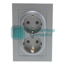 Розетка 2-м AtlasDesign с заземл. 16А в сборе алюм. SchE ATN000324