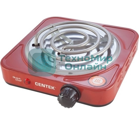 Плита настольная электрическая Centek CT-1508 красный, 1 кВт, ТЭН, конфорки - 1, эмаль, поворотные переключатели