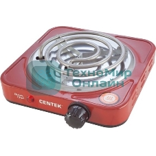 Плита настольная электрическая Centek CT-1508 красный, 1 кВт, ТЭН, конфорки - 1, эмаль, поворотные переключатели