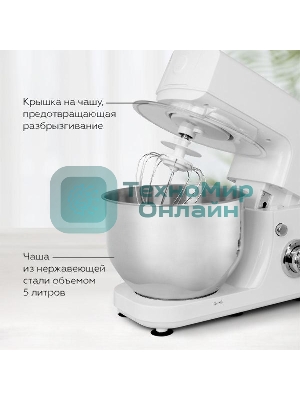 Планетарный миксер BQ MX520 White. Макс. мощность: 1600 Вт, Регулировка скорости: 6 скоростей + импульсный режим