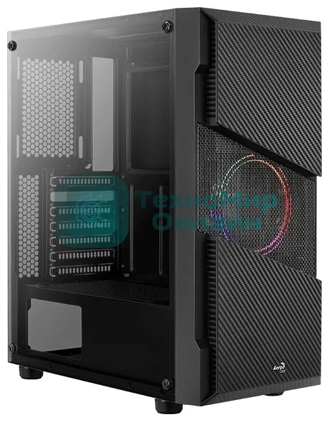 Корпус Aerocool/Formula Menace Saturn RGB-G-BK-v1 (3xUSB, 2xAudio, 0.5 мм, 120 мм FAN, прозрачная стенка-закаленное стекло, mATX