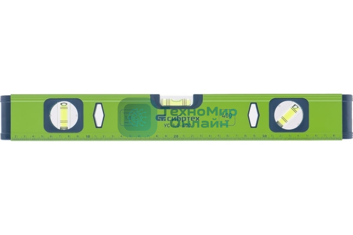 Уровень алюминиевый Сибртех УС-1,0-400, фрезерованный, 3 глазка, 400 мм