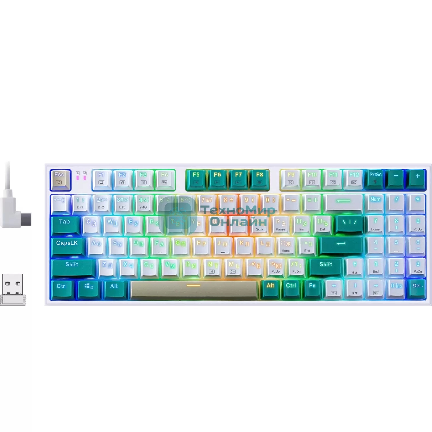 Клавиатура беспроводная Defender REDRAGON VEIGAR USB, Bluetooth/Радиоканал, бело-голубая