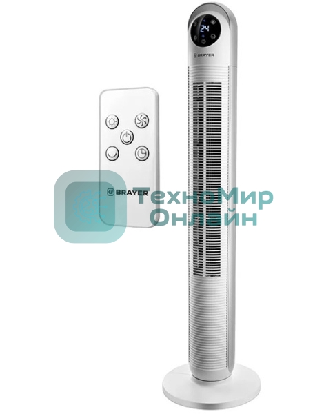 Вентилятор BRAYER BR4956, эл.упр.,пульт ДУ,вращение,мощ-ть 60Вт, LED дисплей,3 скор.Таймер