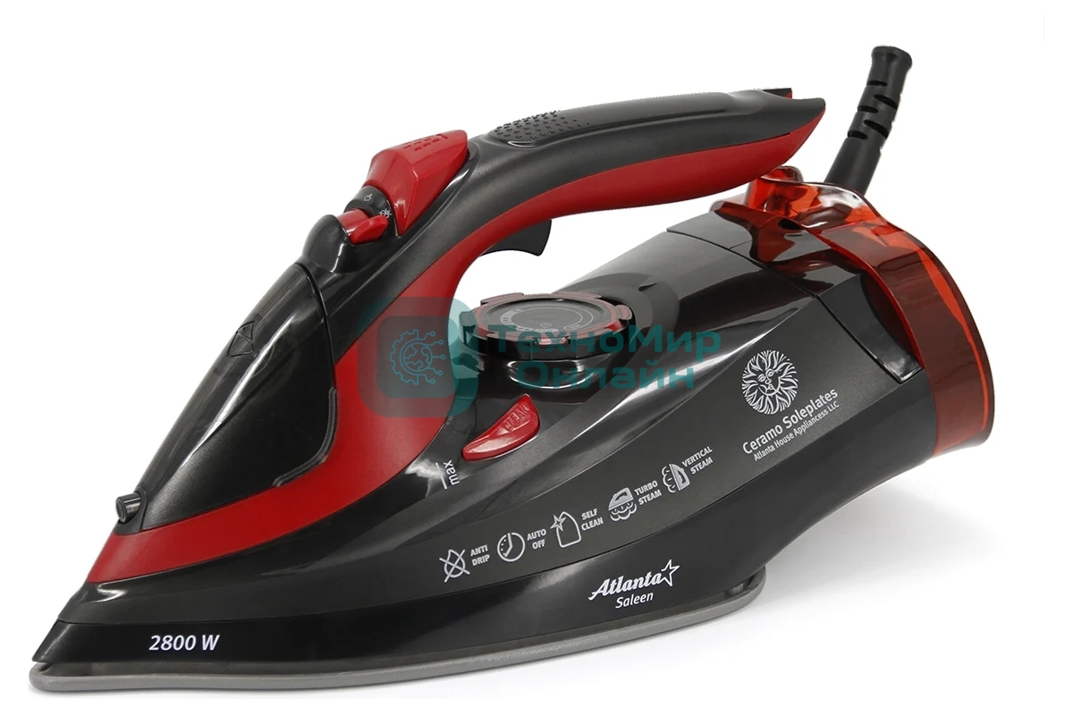 Утюг Atlanta ATH-5579 черный/красный, 2800 Вт, 38 г/мин, 94 г/мин, 340 мл