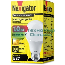 Лампа светодиодная Navigator NLL-A60-10-230-2.7K-E27 10 Вт грушевидная 2700К тепл. белый E27 750 лм 170-260В